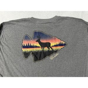 Burlebo Mens 2XL Long Sleeve Performance Shirt Gray Deer Outdoors Graphic Tee